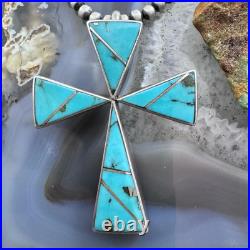 Yellowhorse Vintage Native American Sterling Turquoise Inlay Uni Cross Pendant
