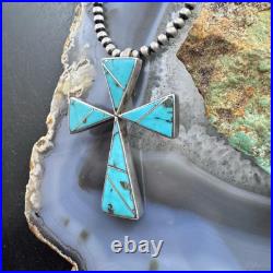 Yellowhorse Vintage Native American Sterling Turquoise Inlay Uni Cross Pendant