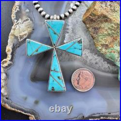 Yellowhorse Vintage Native American Sterling Turquoise Inlay Uni Cross Pendant