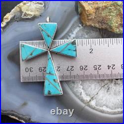 Yellowhorse Vintage Native American Sterling Turquoise Inlay Uni Cross Pendant