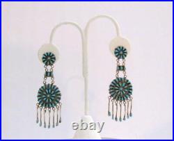 ZUNI Native American Sterling Petit Point Turquoise Chandelier Earrings 3 L