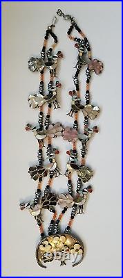 ZUNI Vintage Native American Channel Inlay Multi-stone Peacock Necklace