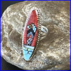 Zuni Gilson Opal Coral Turquoise Multicolor Inlay Ring Sterling Silver Sz 6