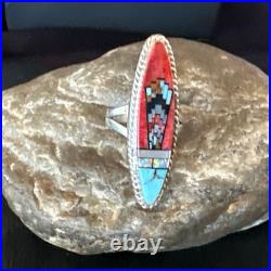 Zuni Gilson Opal Coral Turquoise Multicolor Inlay Ring Sterling Silver Sz 6