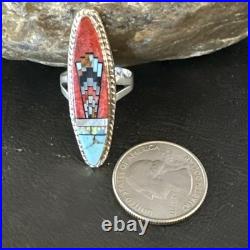 Zuni Gilson Opal Coral Turquoise Multicolor Inlay Ring Sterling Silver Sz 6
