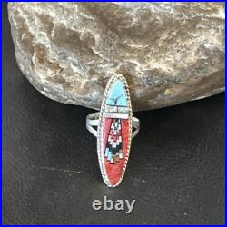Zuni Gilson Opal Coral Turquoise Multicolor Inlay Ring Sterling Silver Sz 6