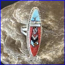 Zuni Gilson Opal Coral Turquoise Multicolor Inlay Ring Sterling Silver Sz 6