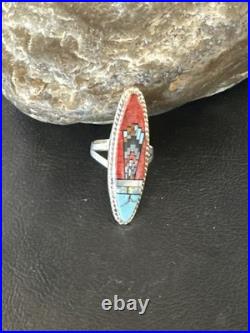 Zuni Gilson Opal Coral Turquoise Multicolor Inlay Ring Sterling Silver Sz 6
