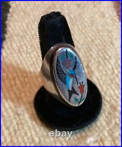 Zuni Hummingbird Inlay Ring Size 10 Silver Signed Vintage Native American USA