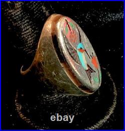 Zuni Hummingbird Inlay Ring Size 10 Silver Signed Vintage Native American USA