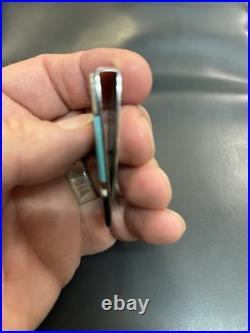 Zuni Silver Turquoise INLAY Coral Money Clip Handmade Vintage Native American