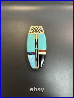 Zuni Silver Turquoise INLAY Coral Money Clip Handmade Vintage Native American