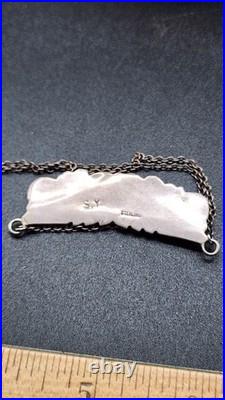 Zuni Sterling Silver Turquoise Inlay Necklace VTG Native American Signed