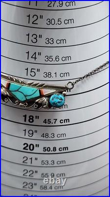 Zuni Sterling Silver Turquoise Inlay Necklace VTG Native American Signed