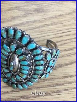 Zuni Sterling Silver Turquoise Needlepoint Bracelet, Vintage Cluster Signed LMB