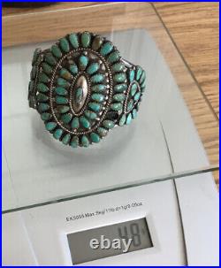 Zuni Sterling Silver Turquoise Needlepoint Bracelet, Vintage Cluster Signed LMB
