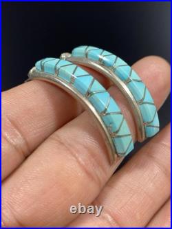 Zuni Vintage Native American Sterling Silver. 925 Turquoise Inlay Earring Signed